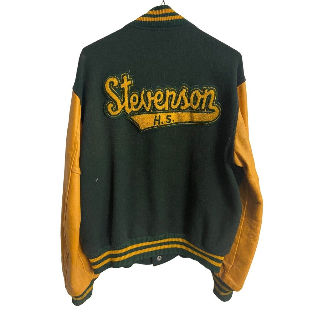 BUTWIN LettermanJacket Mens Size L Wool Green Gold Lincolnshire IL Football 79